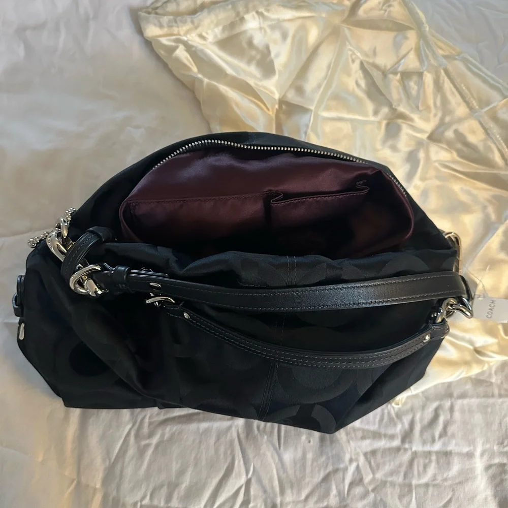 NWT COACH OP ART SATEEN LARGE BROOKE BLACK